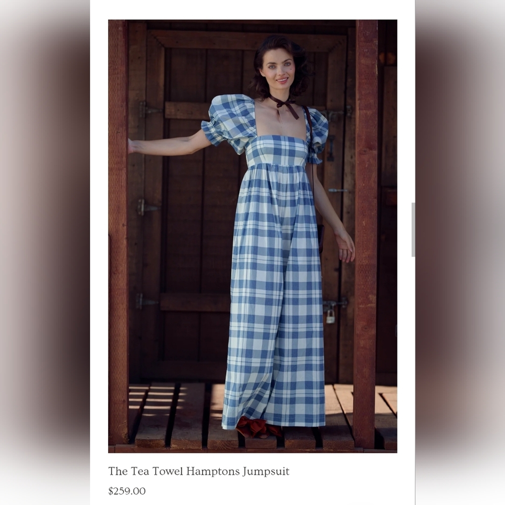 Selkie Blue and White Checkered Wide Leg Jumpsuit